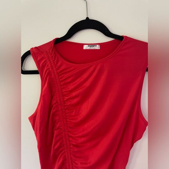 Woman’s Stretch rushing Bodycon cut out back Dress new with out tags size XL RED - Picture 4 of 8